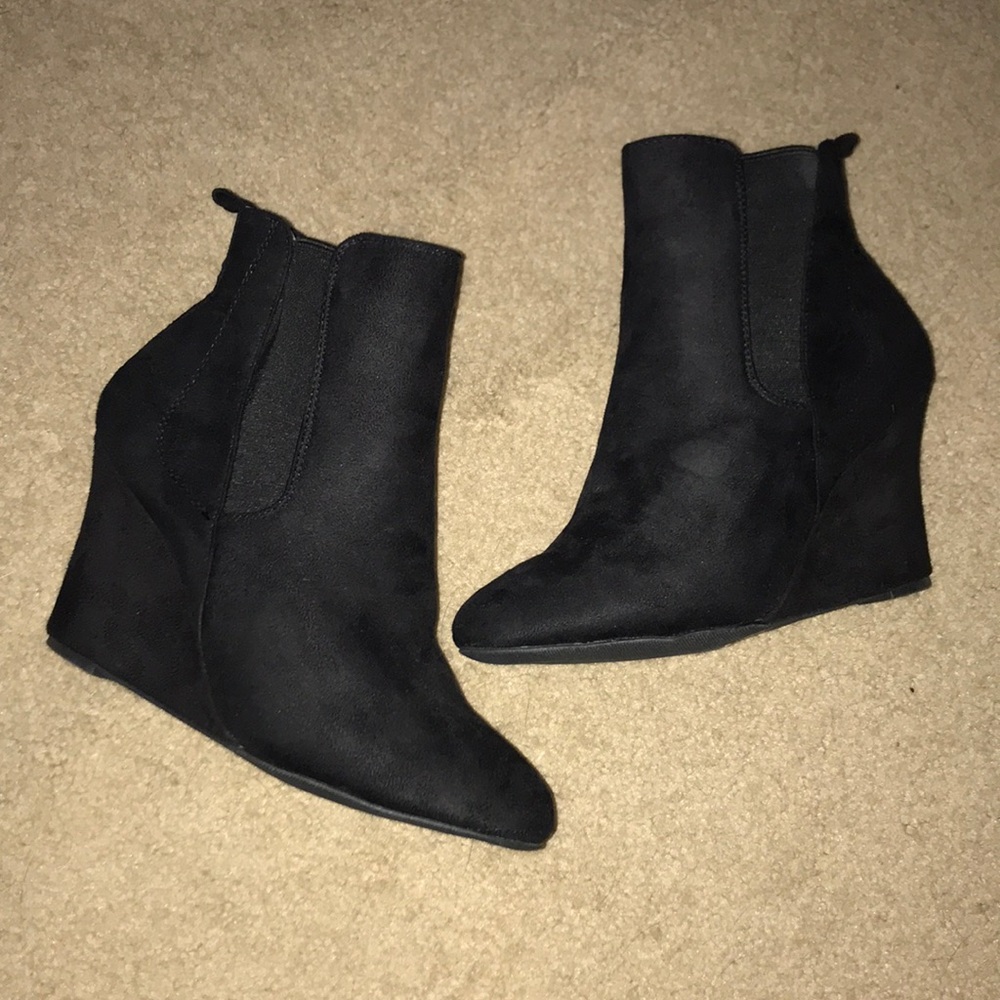 Faux Suede Wedge Booties